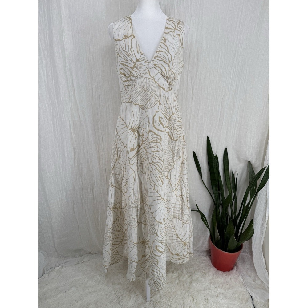 Magaschoni Linen Maxi Dress 6 Boho Chic Beach Coastal Resort Vacation Tropical